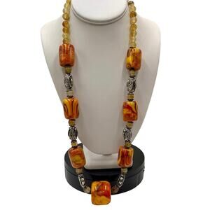 Vintage Yellow Red Orange Swirl Amber Cherry Butterscotch Bakelite Necklace 150g